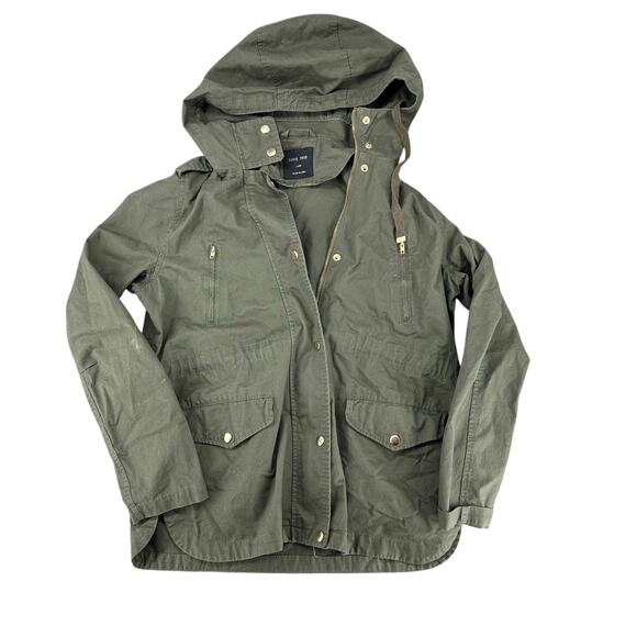 Love Tree Army Green Cargo Jacket Hooded Zipper Pockets Large Streetwear Casual - Picture 1 of 7